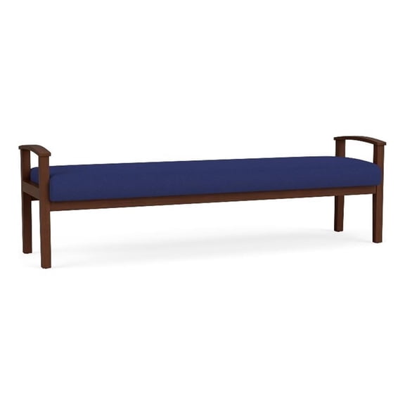 Amherst Wood Reception Waiting Room 19" 3 Seat Bench / Walnut Wood / Blue