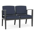 thumbnail image 1 of Amherst Wood Reception Waiting Room Healthcare 2-Seat Chair / Black Wood / Blue, 1 of 5