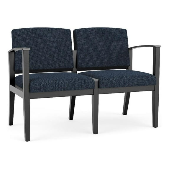 Amherst Wood Reception Waiting Room Healthcare 2-Seat Chair / Black Wood / Blue
