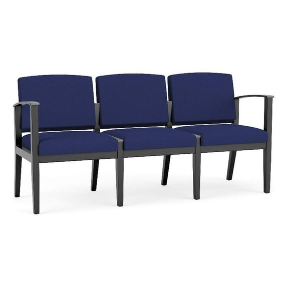 Amherst Wood Reception Waiting Room Healthcare 3-Seat Chair / Black Wood / Blue