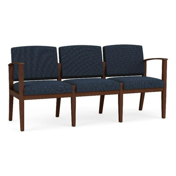 Amherst Wood Reception Waiting Room Healthcare 3-Seat Chair / Walnut Wood / Blue