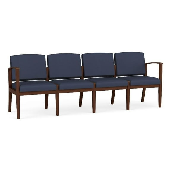 Amherst Wood Reception Waiting Room Healthcare 4-Seat Chair / Walnut Wood / Blue