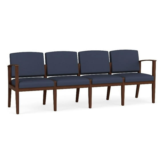 Amherst Wood Reception Waiting Room Healthcare 4-Seat Chair / Walnut Wood / Blue