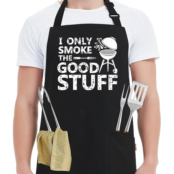 Amhlg Funny Grill Aprons for Men - I Only Smoke the Good Stuff - Men’s Funny Chef Cooking Grilling BBQ Aprons with 2 Pockets - Birthday Father’s Day Christmas Gifts for Dad, Husband, Boyfriend, Him