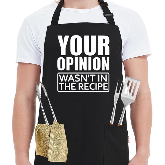 Amhlg Grill Aprons for Men Funny - Your Opinion Wasn‘t in the Recipe - Men‘s Kitchen Chef Cooking Grilling BBQ Apron with 2 Pockets - Birthday Fathers Day Christmas Gifts for Dad, Husband