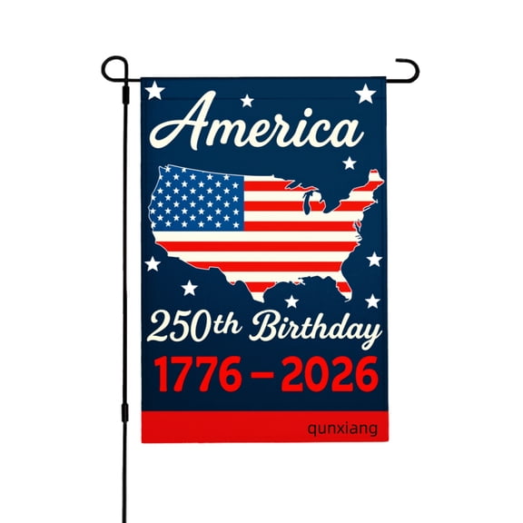 Amhnf America 250th Birthday 1776-2026 USA Flag Map Linen Garden Flag for Home Outdoor Garden Yard Decor 12x18 inch