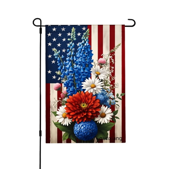 Amhnf American Flag Floral Garden Flag For Home Outdoor Garden Yard Decor 12x18 inch