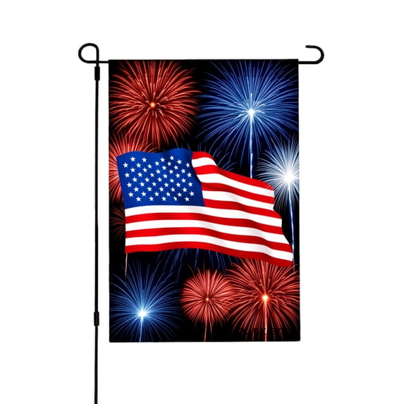 Amhnf American Flag With Fireworks Garden Flag For Home Outdoor Garden Yard Decor 12x18 inch