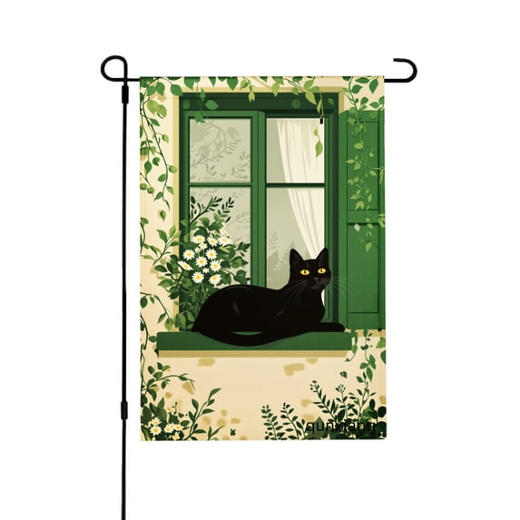 Amhnf Black Cat On Window Garden Flag For Home Outdoor Garden Yard Decor 12x18 inch