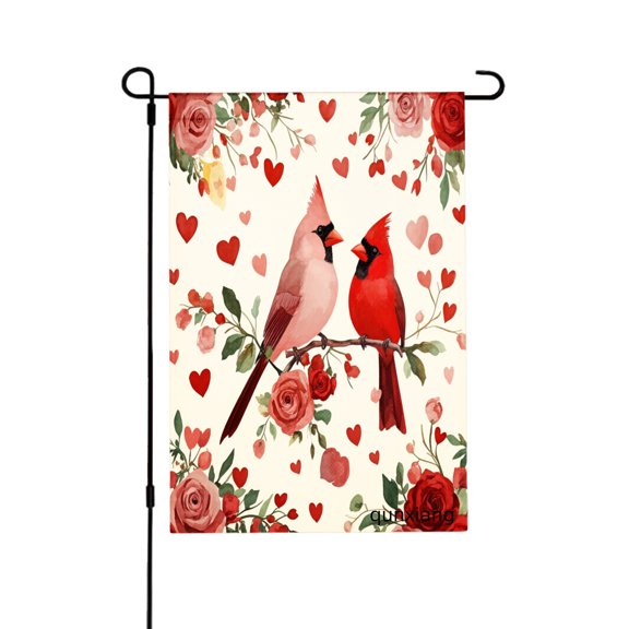 Amhnf Cardinal Birds And Roses Garden Flag For Home Outdoor Garden Yard Decor 12x18 inch