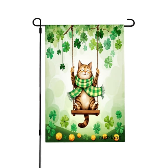 Amhnf Cat On Swing With Clover And Gold Coins Garden Flag For Home Outdoor Garden Yard Decor 12x18 inch