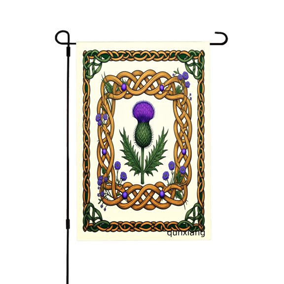 Amhnf Celtic Thistle Garden Flag With Intricate Knotwork Design And Purple Flowers For Home Outdoor Garden Yard Decor 12x18 inch