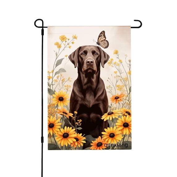 Amhnf Chocolate Labrador Dog With Butterflies And Sunflowers Garden Flag For Home Outdoor Garden Yard Decor 12x18 inch
