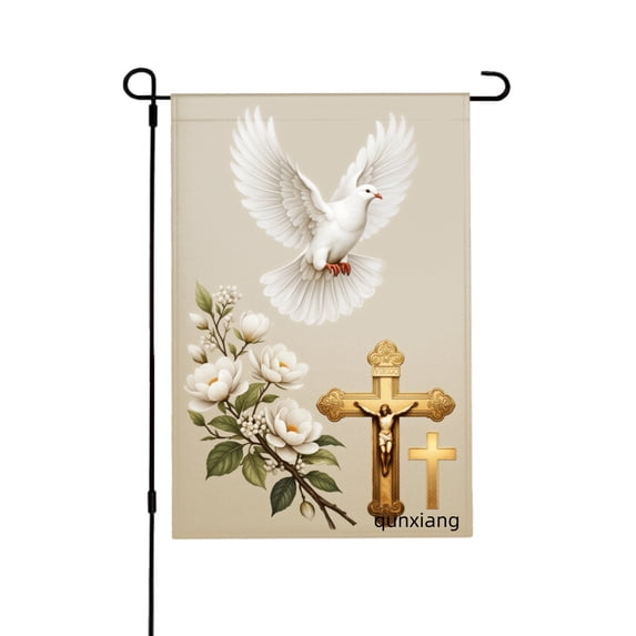 Amhnf Christian Cross And Dove With Flowers Garden Flag For Home Outdoor Garden Yard Decor 12x18 inch