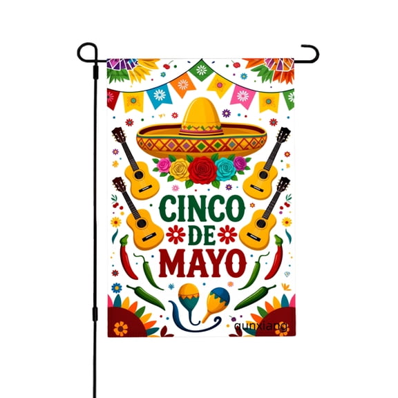 Amhnf Cinco De Mayo Mexican Theme Garden Flag With Sombrero Guitar And Chili Pepper Design For Home Outdoor Garden Yard Decor 12x18 inch