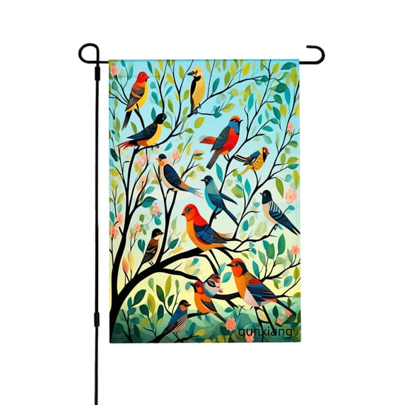 Amhnf Colorful Birds On Tree Garden Flag For Home Outdoor Garden Yard Decor 12x18 inch