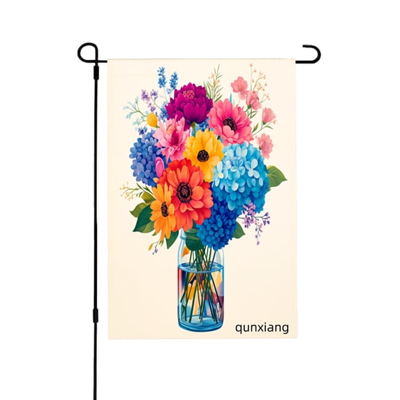 Amhnf Colorful Flower Bouquet In Jar Garden Flag For Home Outdoor Garden Yard Decor 12x18 inch