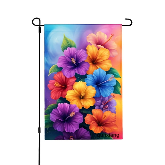 Amhnf Colorful Hibiscus Flower Garden Flag For Home Outdoor Garden Yard Decor 12x18 inch