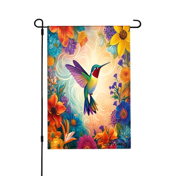 Amhnf Colorful Hummingbird And Flowers Garden Flag For Home Outdoor Garden Yard Decor 12x18 inch
