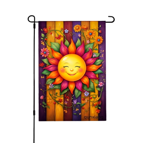 Amhnf Colorful Sunflower Garden Flag With Smiling Sun And Floral Design For Home Outdoor Garden Yard Decor 12x18 inch