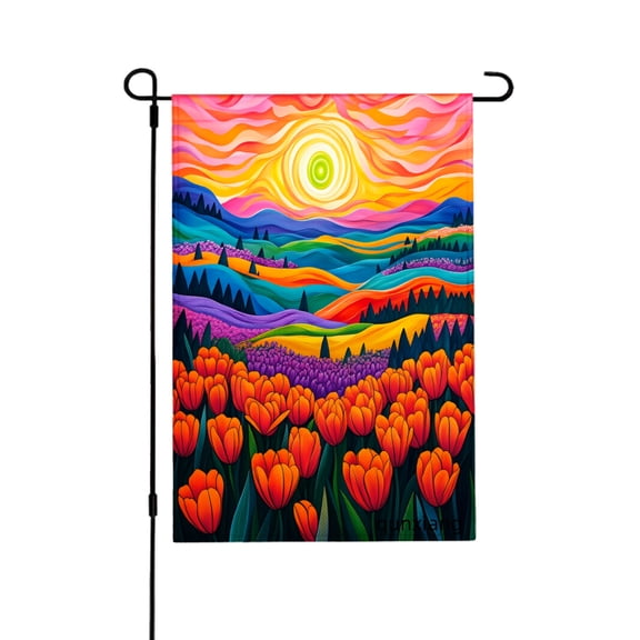 Amhnf Colorful Tulip Field Sunset Landscape Garden Flag For Home Outdoor Garden Yard Decor 12x18 inch