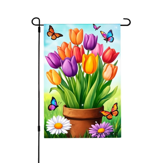 Amhnf Colorful Tulips And Butterflies Garden Flag For Home Outdoor Garden Yard Decor 12x18 inch