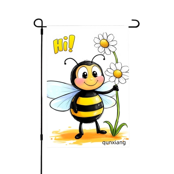 Amhnf Cute Bee Holding Daisy Flower Garden Flag For Home Outdoor Garden Yard Decor 12x18 inch
