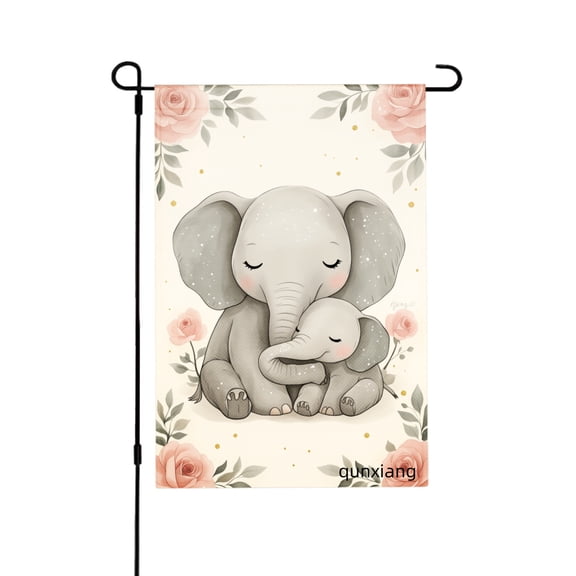 Amhnf Cute Elephant Mother And Baby With Roses Garden Flag For Home Outdoor Garden Yard Decor 12x18 inch