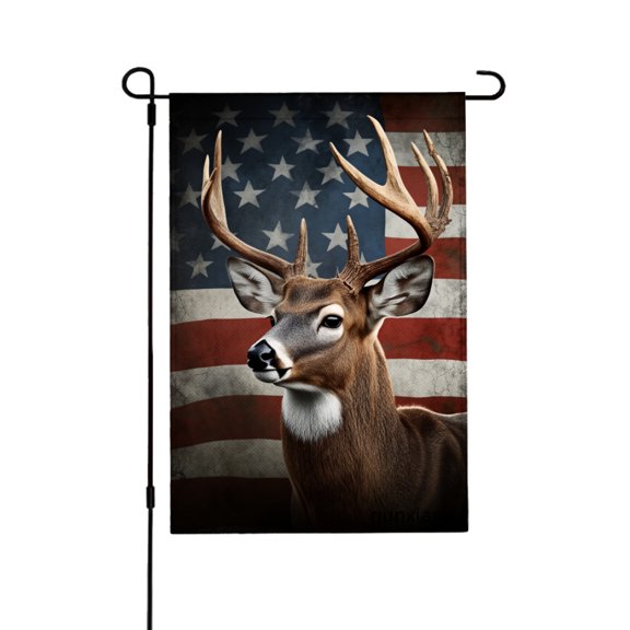 Amhnf Deer With American Flag Garden Flag For Home Outdoor Garden Yard Decor 12x18 inch