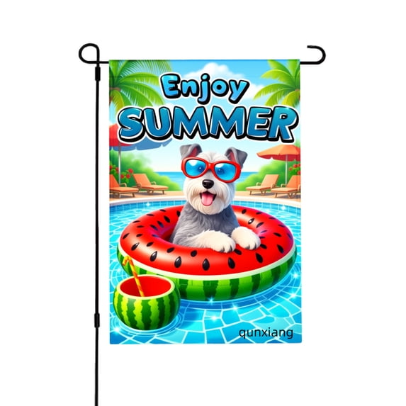Amhnf Enjoy Summer Dog In Watermelon Float Garden Flag For Home Outdoor Garden Yard Decor 12x18 inch