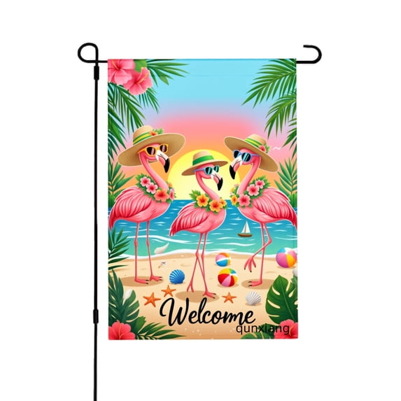 Amhnf Flamingo Beach Welcome Garden Flag For Home Outdoor Garden Yard Decor 12x18 inch