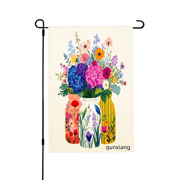 Amhnf Floral Bouquet In Colorful Jars Garden Flag For Home Outdoor Garden Yard Decor 12x18 inch