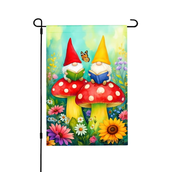 Amhnf Garden Gnomes Reading On Mushrooms With Flowers And Butterfly For Home Outdoor Garden Yard Decor 12x18 inch