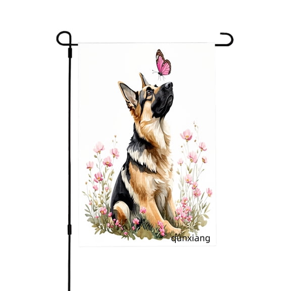 Amhnf German Shepherd Dog With Butterfly And Flowers Garden Flag For Home Outdoor Garden Yard Decor 12x18 inch