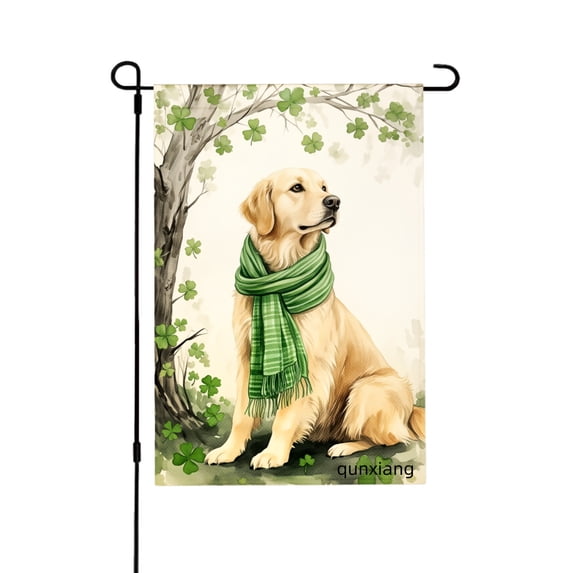 Amhnf Golden Retriever With Green Scarf And Clover Tree Garden Flag For Home Outdoor Garden Yard Decor 12x18 inch