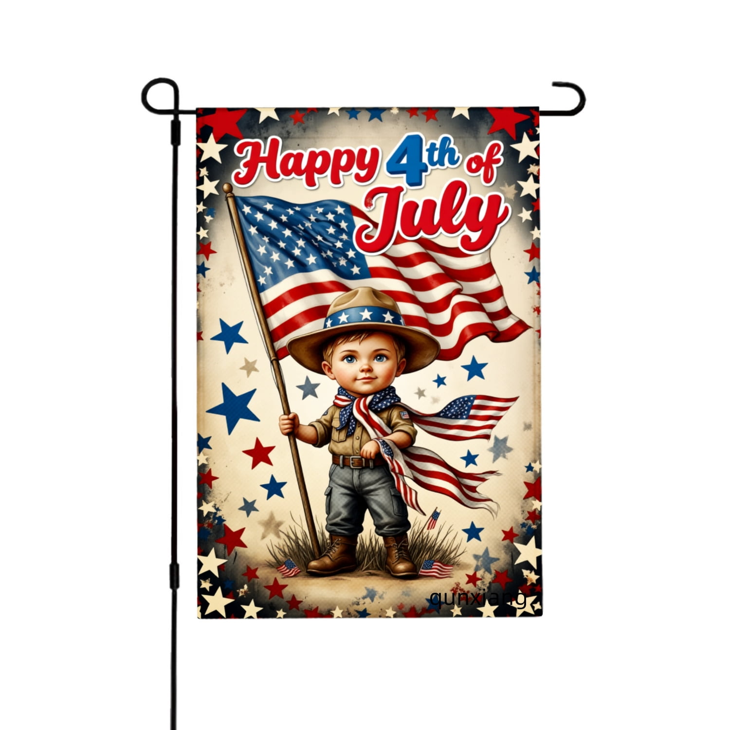 Amhnf Happy 4th Of July Patriotic Boy With Flag Garden Flag For Home ...