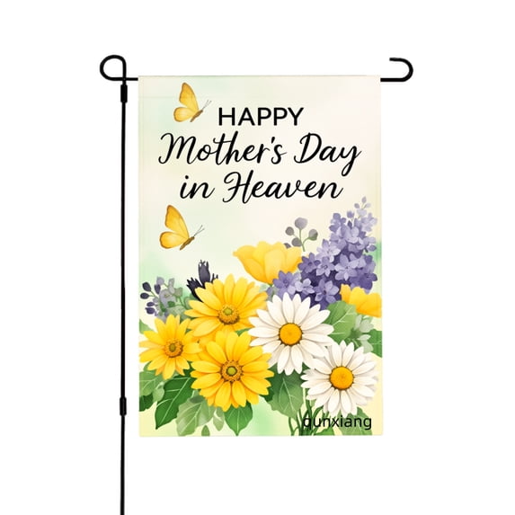 Amhnf Happy Mothers Day In Heaven Garden Flag With Flowers And Butterflies For Home Outdoor Garden Yard Decor 12x18 inch
