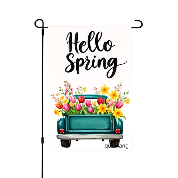 Amhnf Hello Spring Floral Truck Garden Flag For Home Outdoor Garden Yard Decor 12x18 inch