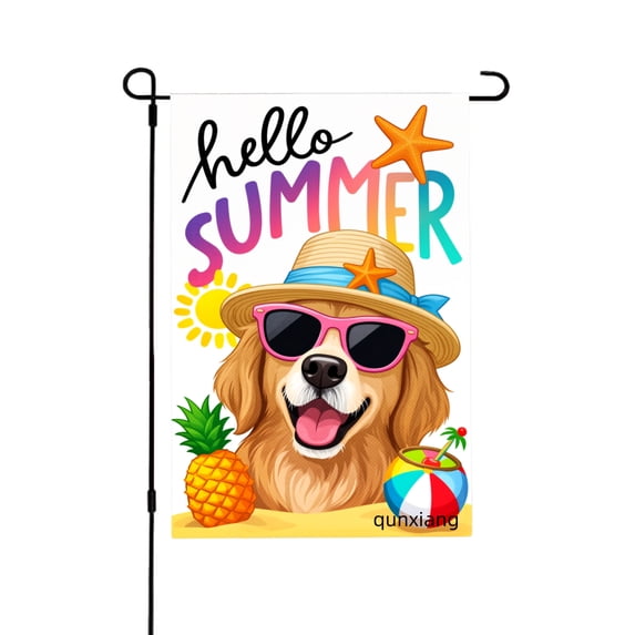 Amhnf Hello Summer Dog With Hat And Sunglasses Garden Flag For Home Outdoor Garden Yard Decor 12x18 inch