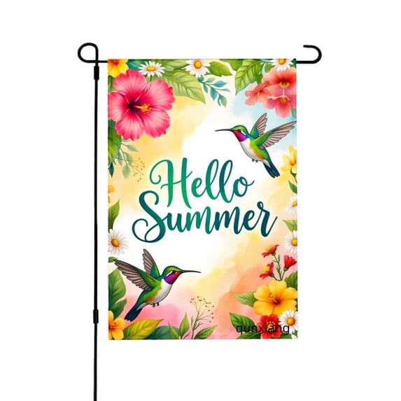 Amhnf Hello Summer Hummingbird Floral Garden Flag For Home Outdoor Garden Yard Decor 12x18 inch
