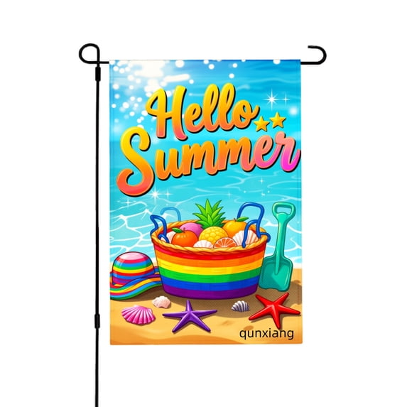 Amhnf Hello Summer Rainbow Bucket Beach Toys Garden Flag For Home Outdoor Garden Yard Decor 12x18 inch