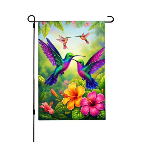 Amhnf Hummingbirds And Flowers Garden Flag For Home Outdoor Garden Yard Decor 12x18 inch