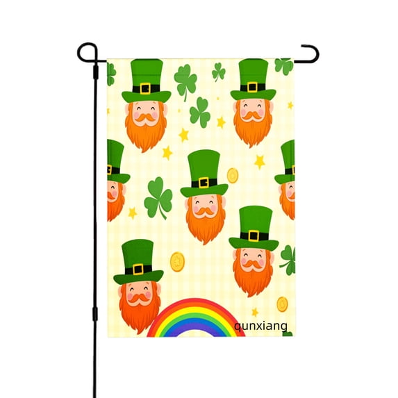 Amhnf Leprechaun Faces Clover Rainbow Garden Flag For Home Outdoor Garden Yard Decor 12x18 inch