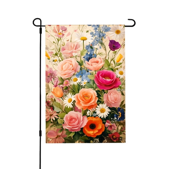 Amhnf Linen Garden Flag Floral Bouquet Design For Home Outdoor Garden Yard Decor 12x18 inch