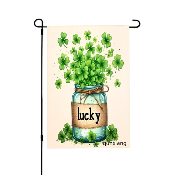 Amhnf Lucky Clover Jar Garden Flag For Home Outdoor Garden Yard Decor 12x18 inch
