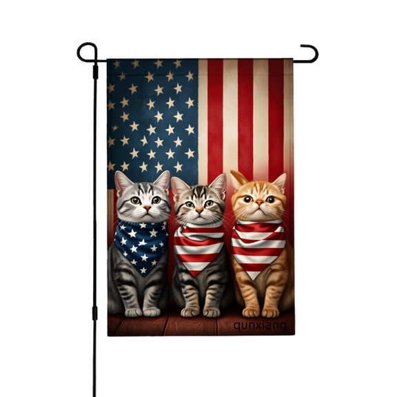 Amhnf Patriotic Cats With American Flag Bandanas Garden Flag For Home Outdoor Garden Yard Decor 12x18 inch