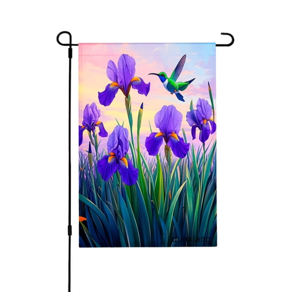 Amhnf Purple Iris And Hummingbird Garden Flag For Home Outdoor Garden Yard Decor 12x18 inch