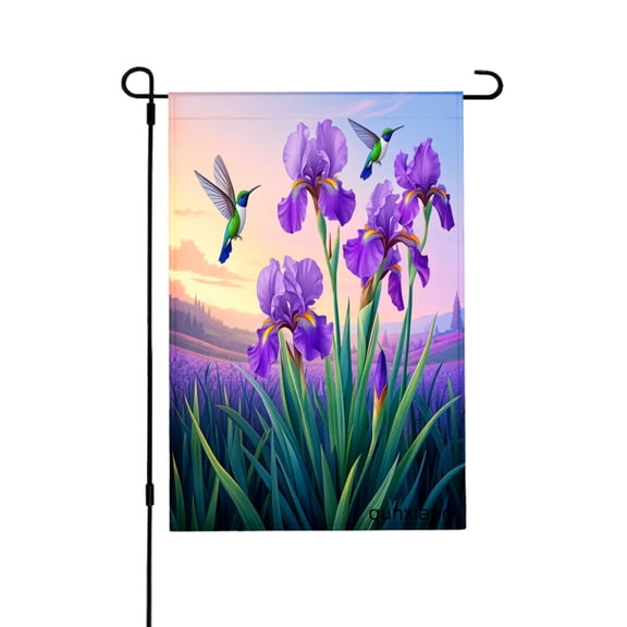 Amhnf Purple Iris And Hummingbirds Garden Flag For Home Outdoor Garden Yard Decor 12x18 inch