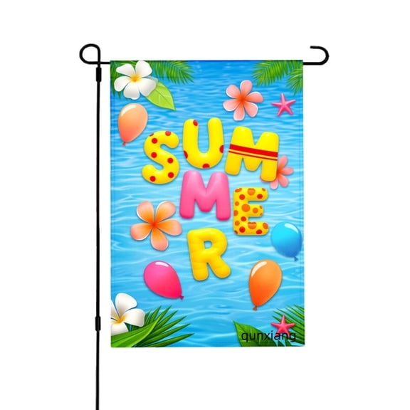 Amhnf Summer Fun Garden Flag With Flowers Balloons And Palm Leaves For Home Outdoor Garden Yard Decor 12x18 inch