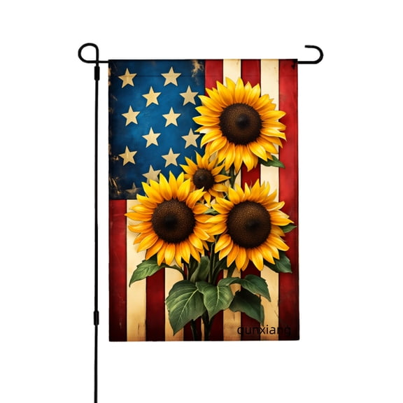 Amhnf Sunflower American Flag Garden Flag For Home Outdoor Garden Yard Decor 12x18 inch